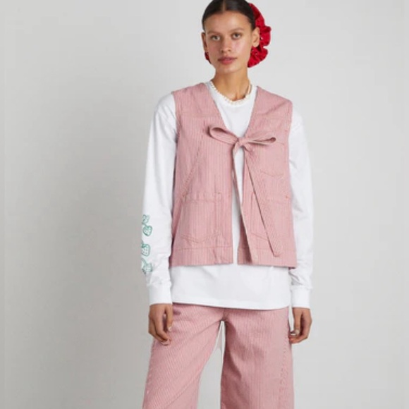 Damson Madder Pink Striped Women's Vest - Picture 1 of 4